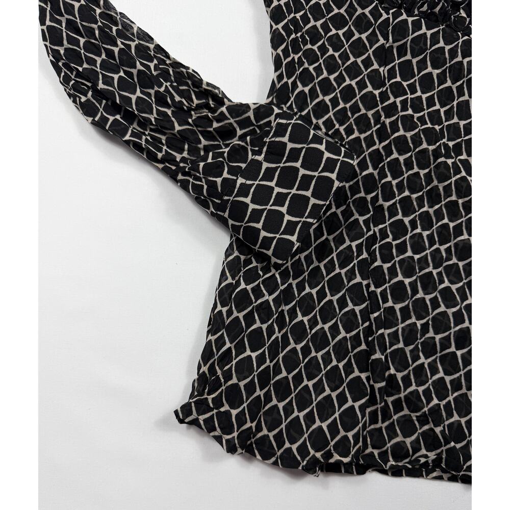 VLT's By Valentina's B&W Y2K Long Sleeve Button Down Ruffle Sheer Blouse - Picture 4 of 11